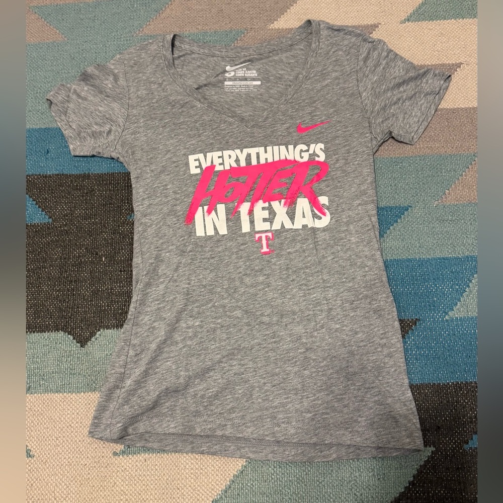 Nike Gray T-Shirt with Pink Texas Rangers Graphic